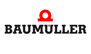 Baumüller logo featuring the company name in bold black letters with a red stylized symbol resembling an omega above the text.