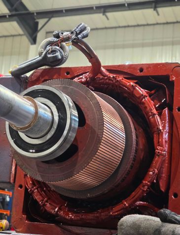 DC Motor Rewind & Repair Services in progress with detailed inspection of DC motor armature, windings, and commutator during overhaul.